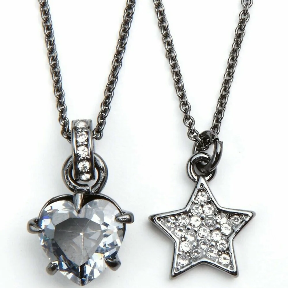 Juicy Couture Double Layer Hematite Star and Heart Crystal Pave Necklace - Picture 3 of 11
